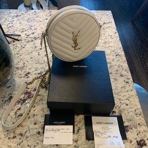 YSL round crossbody bag in cream